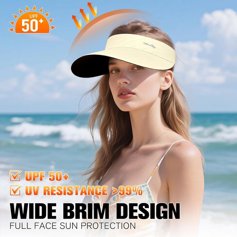 YANIKY Sun Visor for Women Wide Brim Summer UPF50+ UV Protection Seamless Sun Hats Foldable Beach Cap - Image 3